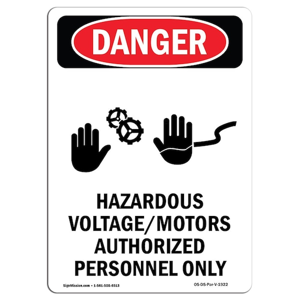 Safety Sign, OSHA Danger, 5" Height, Portrait Hazardous Voltage, Portrait, 10PK